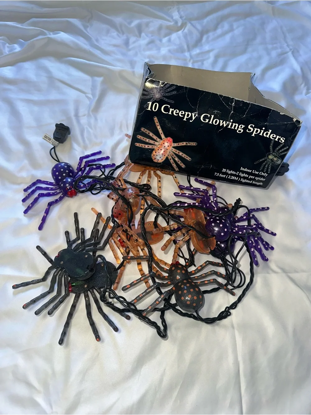 Halloween Large Dangling Spider Lights 10 Spiders Working